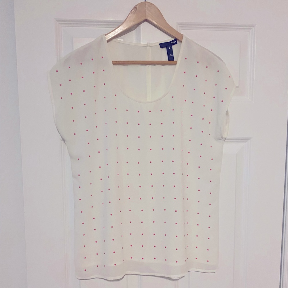Aqua sheer blouse with pink bots design. Excellent condition. Size M/S.